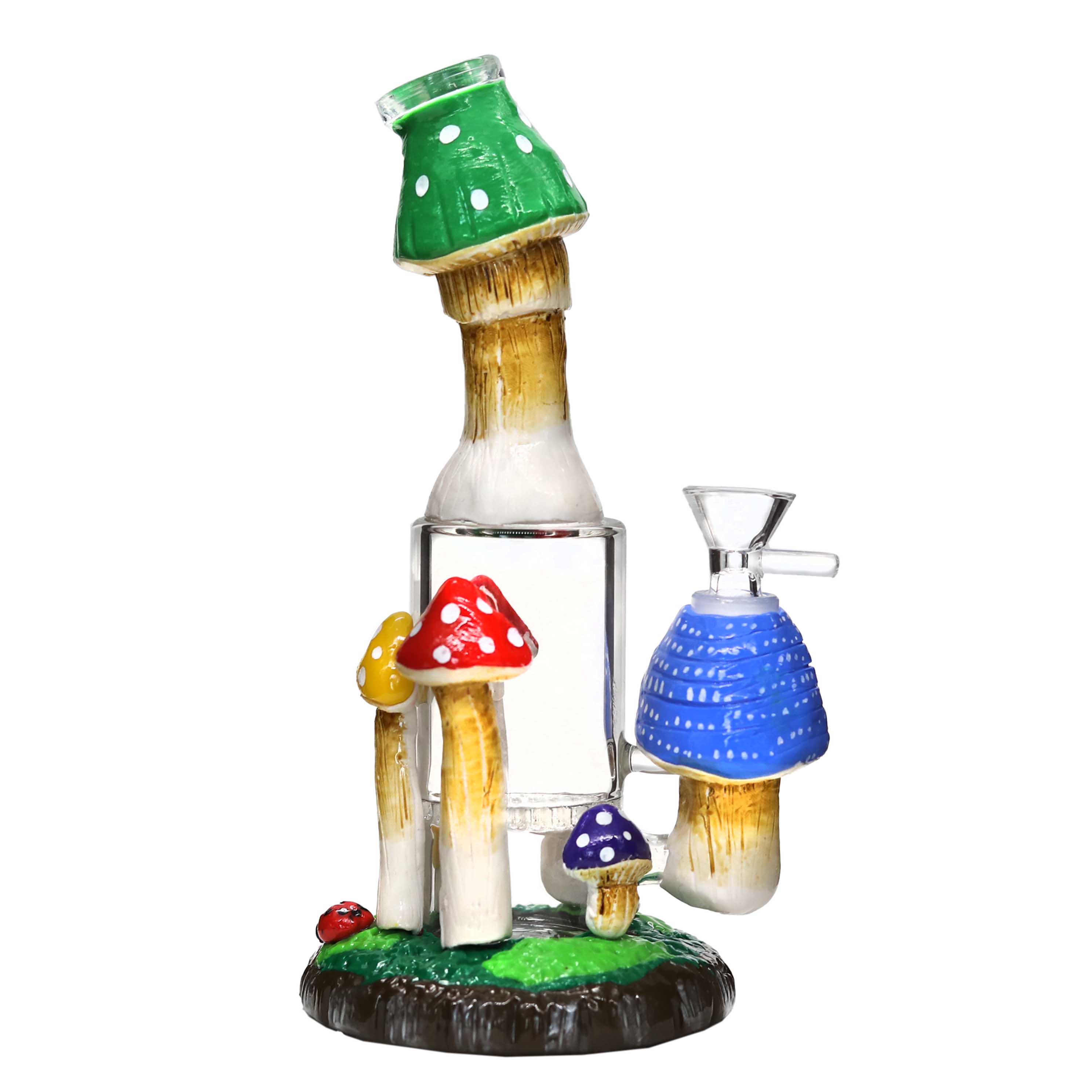 Cignature Hand Painted Mushroom House With Honeycomb Perc Bent Neck Waterpipe (FGP3759) | 10 inch | Assorted Colors product image